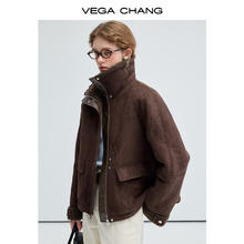 VEGA CHANG 毛绒外套女2024年秋冬复古时髦高级保暖皮毛一体 巧克力棕 M