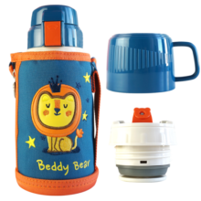 杯具熊（BEDDYBEAR）儿童保温杯带吸管双盖两用儿童水杯316不锈钢学生杯子600ml狮子王