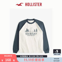 HOLLISTER 霍利斯特 春秋款美式情侣重磅撞色插肩袖T恤 KI323-4043