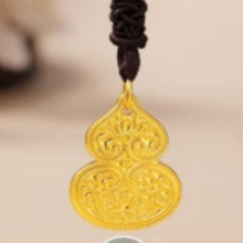 六福珠宝 足金吉祥福禄葫芦 实心 黄金吊坠 配颈绳 计价 F63TBGN0012 约9.13克含工费