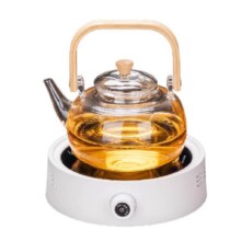 瓷牌茗茶具 竹柄煮茶壶 1050ml+简约白电陶炉+凑单（两款颜色可选）