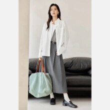 29号10点：对白 经典纯色两穿门襟三角搭片设计女式长袖衬衫