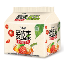 限地区、plus会员、需首购:康师傅方便面 爱吃素 田园番茄面99g*5袋 泡面袋装速食 不含五辛素食