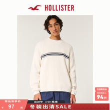 HOLLISTER 霍利斯特 24秋冬款条纹撞色慵懒打底圆领针织毛衣男装KI320-4042 奶油色条纹 S (175/92A)