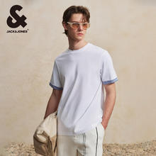杰克琼斯 杰克·琼斯（JACK&JONES）夏季男装撞色斜纹半袖上衣直筒版圆领短袖T恤 白色224101133 M 175