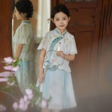 超V:富罗迷 新中式复古汉服套装夏季女童轻薄舒适短袖马面裙汉服两件套
