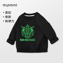 MQDMINI 童装儿童卫衣男童春秋新款打底衫中小童圆领薄款秋装帅气男孩衣服 黑色机器人 140