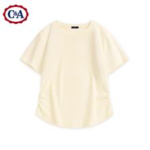 C&A 正肩t恤女夏季2025假两件拼接短袖女款修身上衣 奶杏色(纯色) M 体重100-115斤