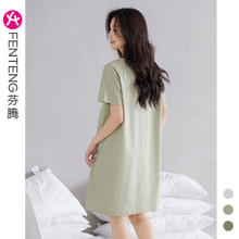 芬腾 睡裙女士夏季薄款短袖纯棉大码可爱睡衣家居服连衣裙 X98424806 草绿 L