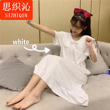 思织沁 新款女士睡裙娃娃领学院风花边长裙甜美可爱花边宽松女生睡衣 白色 L