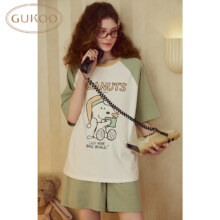 果壳（Gukoo）睡衣女夏季新款卡通插肩袖短袖女士家居服套装