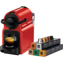 Nespresso奈斯派索胶囊咖啡机套装Inissia系列全自动奈斯咖啡机含50颗咖啡胶囊nes咖啡机 C40 红色及意式浓烈5条装