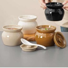 瓦罐煨汤坛子江西沙县小炖罐家用煲汤陶瓷罐老式明火隔水炖盅带盖 小坛炖罐(棕黄)450毫升