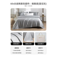 梦洁家纺60支新疆长绒棉四件套素色轻奢纯棉套件春夏床上用品 60支长绒棉素色-星空灰 床单款 （被套220*240cm）