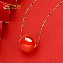20点：CHINA GOLD 中国黄金 新品18K金红玛瑙项链吊坠女款 总重：约2g