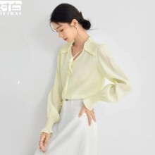 10点：对白 女士优雅V领长袖衬衫