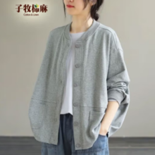 子牧棉麻 女士棒球服外套