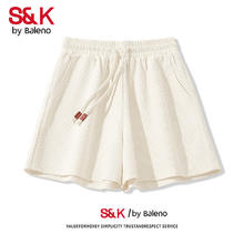班尼路 S&K系列时尚百搭华夫格三分裤2025夏季新款简约高腰短裤女 杏-纯色 L
