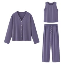松山棉店 小薄荷罗纹居家服 三件套