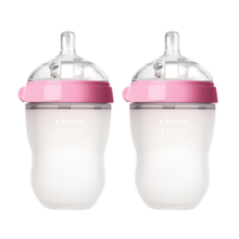 可么多么（como tomo）宝宝奶瓶新生儿 宽口硅胶奶瓶防摔 250ml*2 粉色 (3-6月)