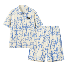 超V：有棵树 猫咪满印 纯棉抑菌睡衣男士家居服
