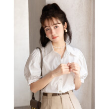 谜秀 衬衫女夏季法式宽松显瘦百搭短袖衬衣上衣