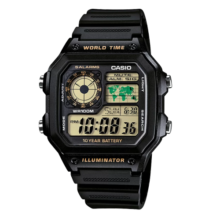 卡西欧（CASIO） 手表小方块ins复古十年电力电子表多功能户外运动男表 AE-1200WH-1B