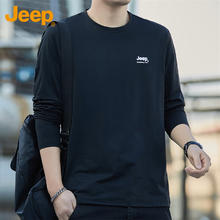 Jeep 长袖T恤男春秋季宽松休闲男士圆领打底衫上衣服男装 黑色 2XL