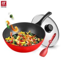 双立人炒锅平底锅不粘锅不粘炒菜锅家用炒菜锅煎炒锅 煎炒锅红色 28cm