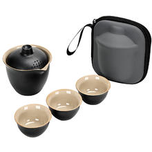 景盏 黑陶旅行茶具快客杯一壶三杯便携盖碗户外套装小套露营礼品收纳包 小套黑陶快客杯-黑