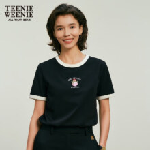 20点：Teenie Weenie 小熊女 纯棉短袖T恤ins风短款上衣 黑色