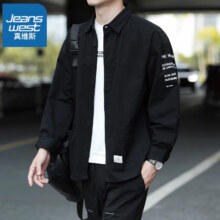 真维斯（JEANSWEST）痞帅男士纯棉工装衬衣 1905黑色