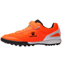 卡尔美（KELME）儿童足球鞋魔术贴免系带碎钉TF透气学生球鞋6873003 荧光橙 35