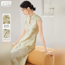 对白 新中式 夏装国风复古立领盘扣女式长款旗袍式连衣裙