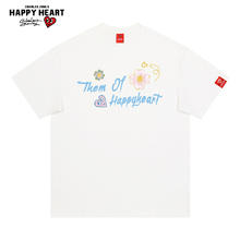 查尔斯桃心 CHARLES JANG'S HAPPY HEART 花朵字母涂鸦印花纯棉圆领短袖T恤男夏季宽松休闲上衣