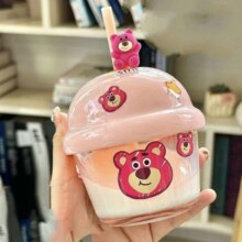微信小程序: 京喜 草莓熊玻璃杯带盖吸管 墩墩杯粉色+草莓熊3D贴 210ml 1只
