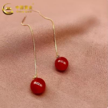 20点：CHINA GOLD 中国黄金 新品银耳饰S925银镶玉髓耳线女 约1.5g