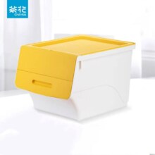 茶花 收纳箱 翻盖斜口前开式储物箱 34升 奶黄色