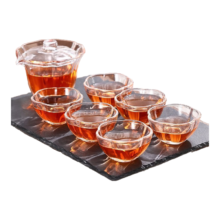 梅花玻璃茶具茶壶功夫茶家用会客茶杯简约办公全套 盖碗+公道杯+2只品茗杯 4件