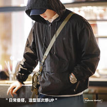马登 工装 山系户外半拉链连帽夹克 黑色