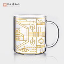 苏州博物馆方寸苏博描金玻璃杯 早餐杯透明茶杯水杯 生日礼物送女友毕业礼物