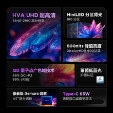雷鸟 U6 27英寸4K60Hz HVA HDMI 旋转支架 MiniLED办公显示器