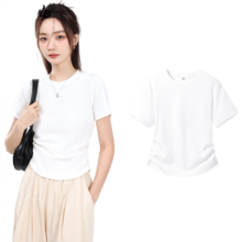 PLUS会员：MJ STYLE抽褶正肩短袖T恤 女