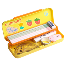 反转 小学生双层文具盒可爱马卡龙铅笔盒【少女粉】+贴纸