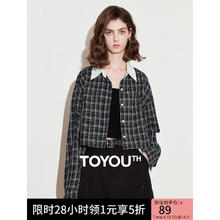 初语 复古格纹衬衫女撞色时髦高智感衬衣 灰黑格子 M