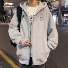 李宁（LI-NING）外套男女同款连帽卫衣春秋季新款情侣款上衣休闲针织开衫运动外套 标准黑(连帽-常规款） L