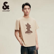 杰克琼斯 杰克·琼斯（JACK&JONES）夏季男装撞色斜纹半袖上衣直筒版圆领短袖T恤 沙土色224201102 L 180
