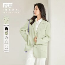 对白 春秋装商务通勤简约不对称工字褶错位拼接女式西装外套