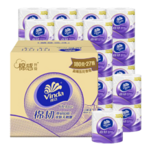 plus会员:维达（Vinda）有芯卷纸 棉韧4层180克*27卷 卫生纸 大分量卷筒纸 新旧交替 整箱