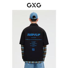 GXG 男装 少年时代系列后背印花短袖衬衫 2023年春季新款 黑色 S